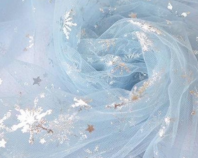 9 colors Frozen dress Fabric, Stars Sheer Organza, Sells by the Meter, 60" W, Black, Pink, Purple, White