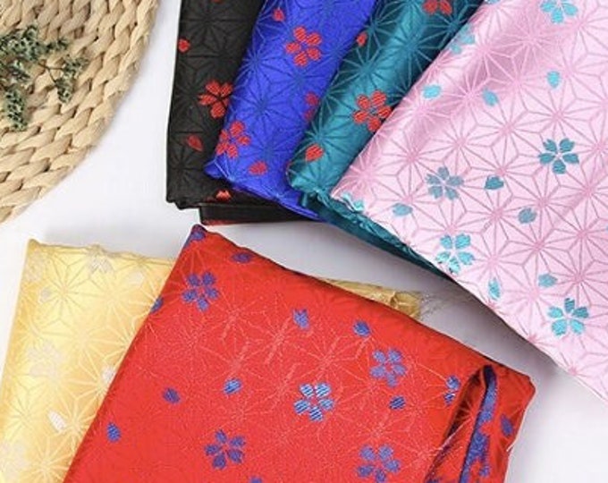 29.5" Width Sweet Sakuraflower Japanese style Jacquard silk brocade by the meter, 7 colors On SALE, Upholstery and Sewing fabric