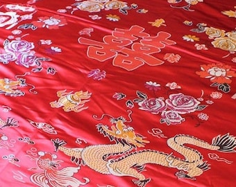 Handmade Quilt silk brocade fabric, Chinese Wedding Fabric, Chinese Fabric, 59"*79", Lap Quilt cover, Ready to ship, Queen and King size