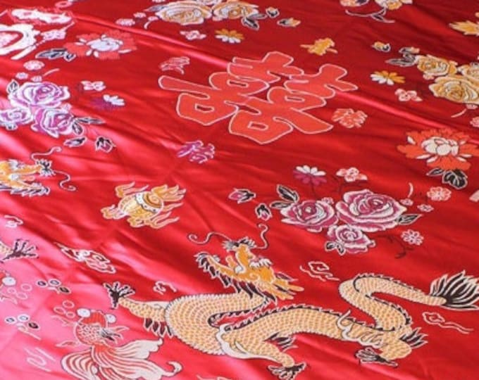 Handmade Quilt silk brocade fabric, Chinese Wedding Fabric, Chinese Fabric, 59"*79", Lap Quilt cover, Ready to ship, Queen and King size