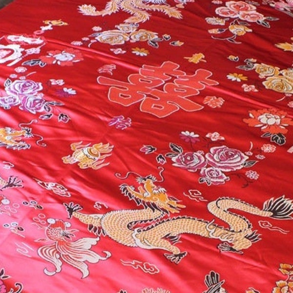 Handmade Quilt silk brocade fabric, Chinese Wedding Fabric, Chinese Fabric, 59"*79", Lap Quilt cover, Ready to ship, Queen and King size
