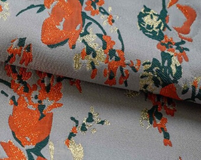 Gold thread jacquard fabric, 3D oil painting texture, 57"W, Upholstery, Decor, Costume, Curtain, Handbag, Sewing/Fabric by the meter, orange