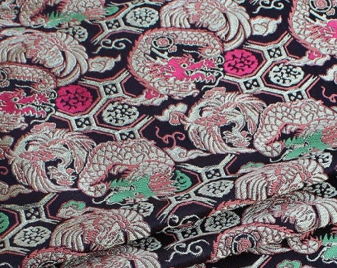 29.5“ & 59"W Nishijin Dragon Phoenix Japanese Fabric, Upholstery, Decor Jacquard silk brocade by the meter, High-end high-precision brocade