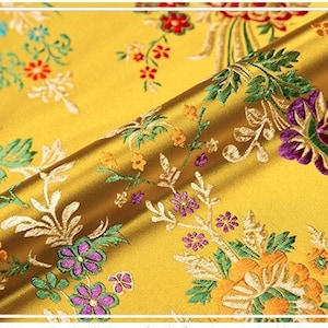 Silk Brocade Fabric: Begonia Floral Design, 29.5&quot; Wide - By The Meter
