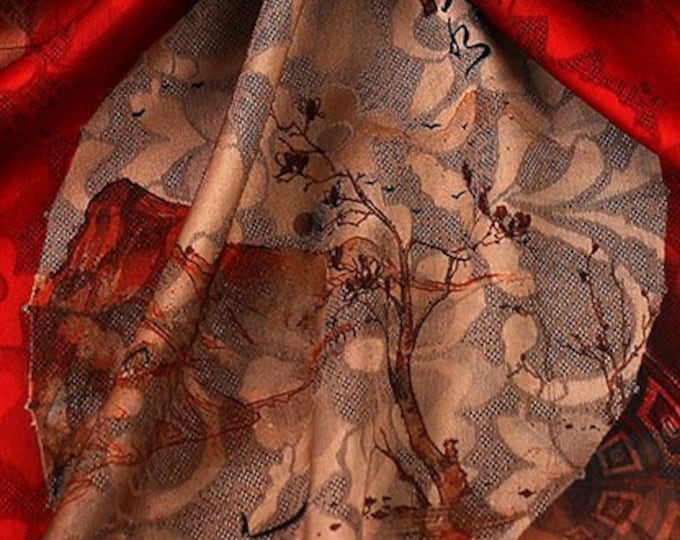59"W flower silk damask fabric, Digital print, 4 colors, Sewing, Dress, Upholstery, Decor, Costume, Curtain, bag, Sewing, night gown/Fabric