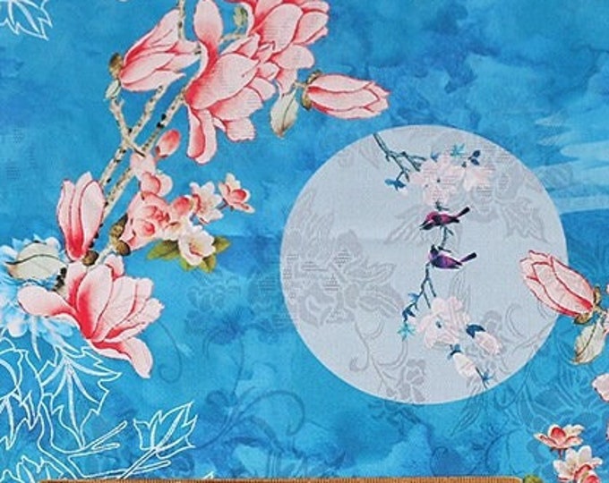 59"W Teal Tea silk satin fabric, Digital print, 3 colors, Sewing fabric, Upholstery, Decor, Costume, Curtain, bag, Sewing, garments/Fabric