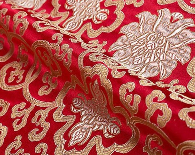 59" Width brocade fabric red 8 Patterns Traditional Silk Brocade Fabric On SALE, sell by the Meter, Upholstery, Quilting and Sewing fabric