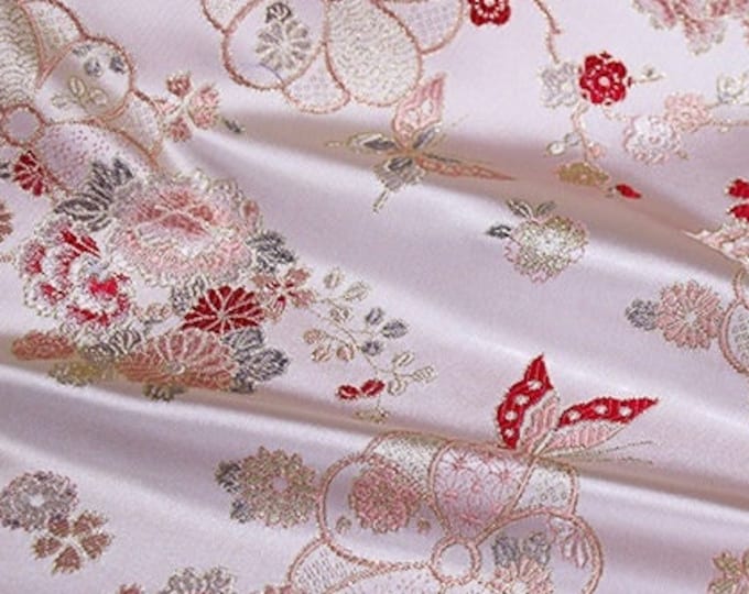 57”W Chinese Silk brocade Fabric, Butterfly Jacquard damask Fabric, Upholstery, Decor, Costume, Curtain, Handbag, Sewing/Fabric by the meter