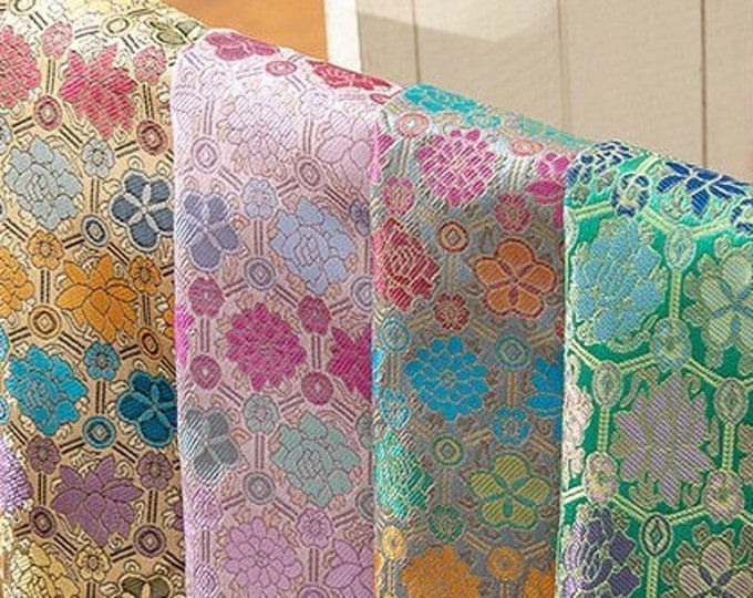 Japanese Nishijin Ori Fabric, Turtle pattern jacquard Traditional Japanese Wedding,  Upholstery, drapery/ fabric by 1 meter, 59“W, 6 colors