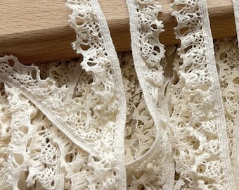 Beige vintage embroidery weave Lace cotton Trim, Shabby Chic Victorian Lace, Curtain, sofa, pillow, Decor, handmade DIY, Lolita/ fabric