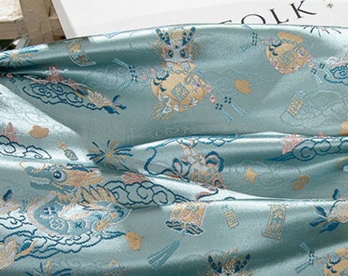 59"W Song Brocade Chinese Wishful Lucky Dragon Silk Brocade, Emperor Tibetan robe, cheongsam, spinning Fabric, silk rayon sewing, Quilting