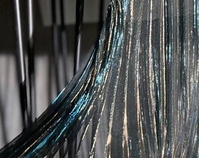 Peacock blue Sheer Glitter Pleated Shiny Mesh fabric, 59"W,  Wedding, Gowns, Events Prom, Decor, Doll, Stiff shape & Texture, prom/ fabric