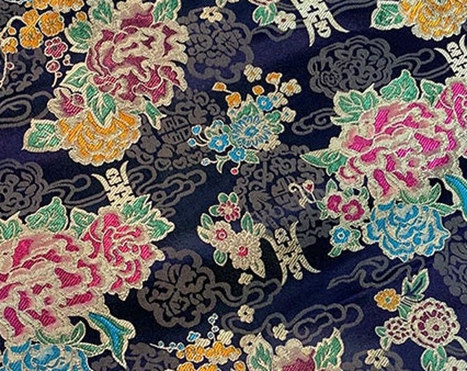 29.5"W Silk Brocade Fabric Peony Flower Design, Wedding Fabric, Chinese Fabric By 1 Meter on SALE, Upholstery, Quilting and Sewing fabric