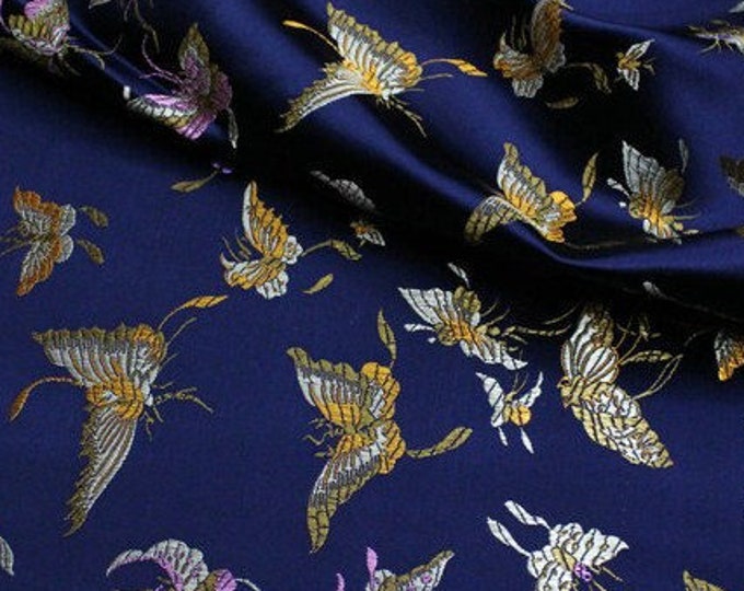 Chinese Pattern Silk Brocade, Butterfly Floral, 29.5"W Brocade Jacquard, Rayon + Silk fabric, Upholstery, Decor, Costume/Fabric by the meter