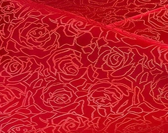 Tecido de brocado de seda vermelha da China com damasco: 140 cm de largura, para fantasias e decoração