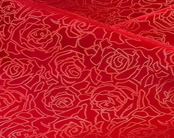 China Red, 59" wide Width Chinese Silk brocade woven damask fabric, Upholstery, Decor, Costume, Curtain, Handbag, Sewing/Fabric by the meter