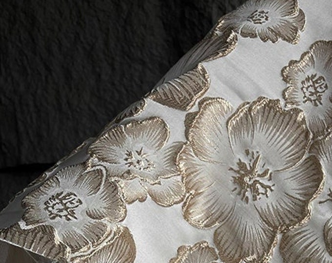 57"W Gold thread Luxury Embroidered Jacquard Fabric, 3D designer fabric, Upholstery, DIY, Decor, Costume, Curtain, Sewing/fabric, By 1 Meter