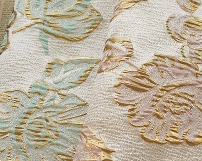 Gold thread vintage jacquard fabric, 3D peony flower, designer fabric, Upholstery, Prom dress and Sewing fabric, 55" W By 1 Meter on SALE