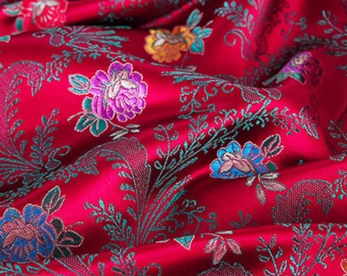 29.5"W Chinese Silk brocade woven damask fabric cheongsam cushion Vivid Chiba Flower pattern Tapestry brocade, 5 colors, Upholstery, Sewing