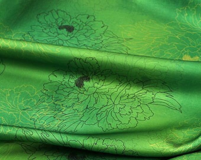 59"W ink painting Peony flower dill botanical print fabric, Shawl, Upholstery, Decor, Costume, Curtain, bag, Sewing, DIY/Fabric by 1meter