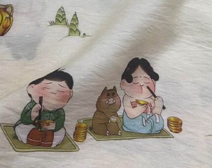Tencel Ramie Printed Fabric, Lady of the Tang Dynasty, Sewing Fabric, Dress, Kimono, decor, Upholstery, Costume, bag, DIY, curtain, by meter