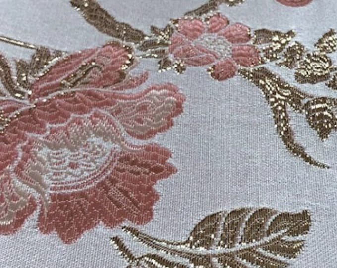 Gold thread jacquard fabric, 3D peony flower, designer fabric, Upholstery, Prom dress and Sewing fabric, 55" W By 1 Meter on SALE