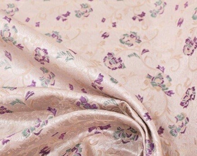 59"W Song Brocade Chinese Zen lotus pattern Silk Damask, Emperor Tibetan robe, cheongsam, spinning Fabric, silk rayon sewing, Quilting, DIY