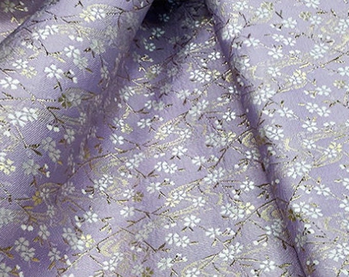 Japanese Nishijin Ori Gold thread brocade Fabric, Lilac Traditional Japanese Wedding Gown Kimono Yukata Jacquard Fabric by the meter, 55"W