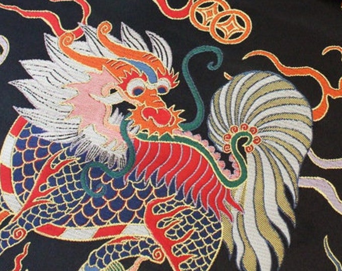 Chinese Kirin silk brocade, Tibetan robe, decor, Upholstery/fabric, silk Brocade handmade fabric, jacquard antique fabric, 29"W, black & red