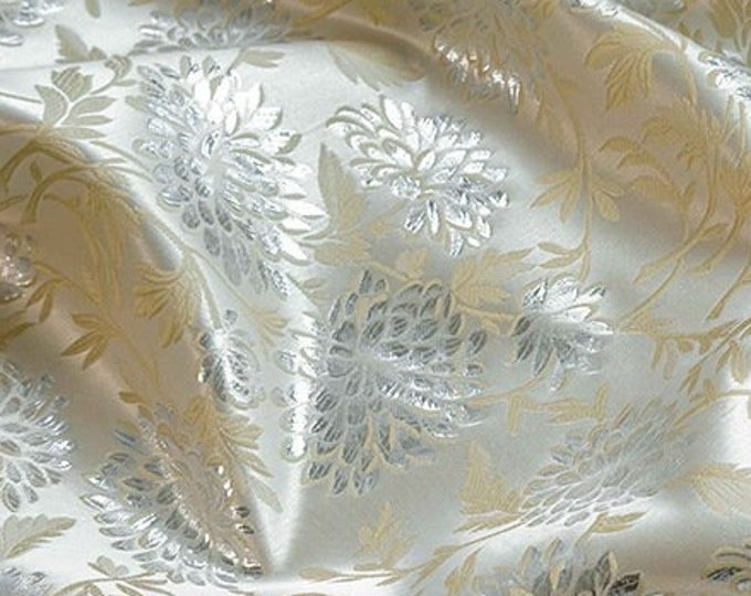 Reversible jacquard woven fabric, gold thread floral flower pattern with embossed effects, Upholstery, Sewing DIY fabric, 65"W By 1 yard