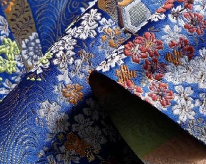 29.5” Width Japanese Fabric, Japanese Cherry Blossom Sakura Jacquard silk brocade by meter, Kimono, Yukata, Belt, Geisha Sewing Fabric