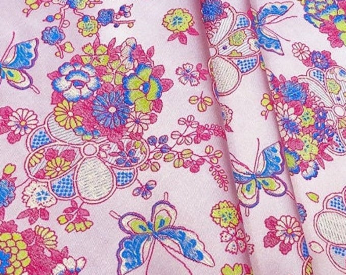59"Wide Chinese Silk Brocade Damask jacquard fabric for children's New Year, butterfly pattern, Upholstery, Quilting and Sewing fabric, pink