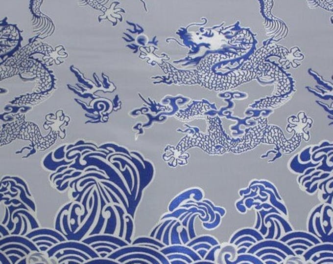 29"W Blue&White Dragon Fabric, Chinese Royal Jacquard Satin Fabric,  29*55“, Upholstery, Decor, Costume, Curtain, Handbag, Sewing/Fabric