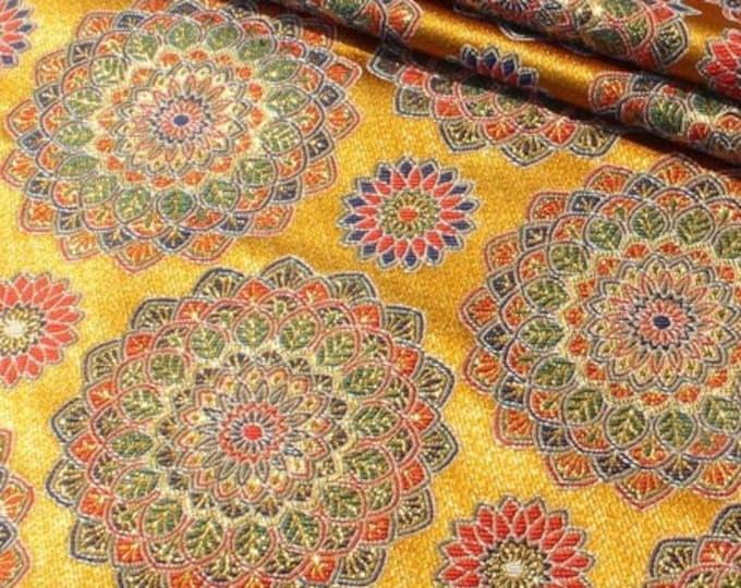 29.5"n 57“W Exotic Thangka Pattern, Tibetan classic brocade satin woven jacquard fabric, costume, cheongsam, Tang suit, Upholstery Fabric