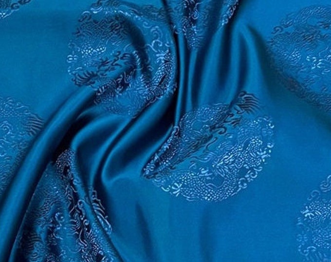 Round Plain Chinese Dragon Silk Brocade Fabric, 29.5"W, Upholstery, Decor, Costume, Curtain, Handbag, Sewing, Cheongsam/Fabric by the meter