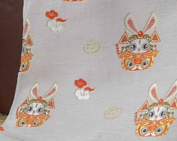 Chinese Traditional tapestry Jacquard fabric, 59"W Lord Rabbit Damask, Upholstery, Decor, Costume, Curtain, Handbag, Sewing, DIY/Fabric