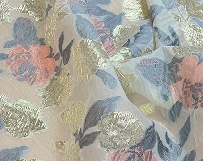 Floral Organza Jacquard Fabric with Gold Thread (57"W)