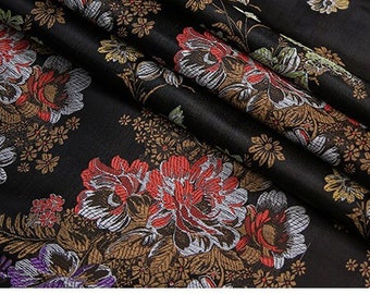 Peony Brocade Jacquard Fabric: Retro Style Rayon Dress Material