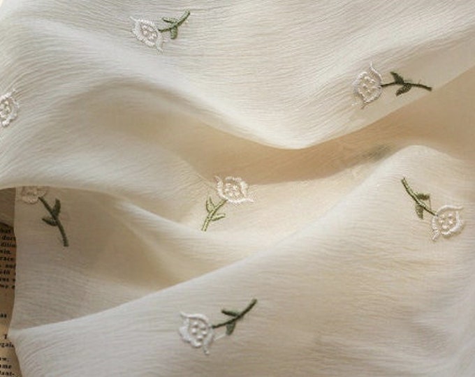 59“W Flower embroidery chiffon Fabric, 3D silk chiffon fabric, curtain, dress, Doll Making, Upholstery, Decor, Costume/Fabric by the meter