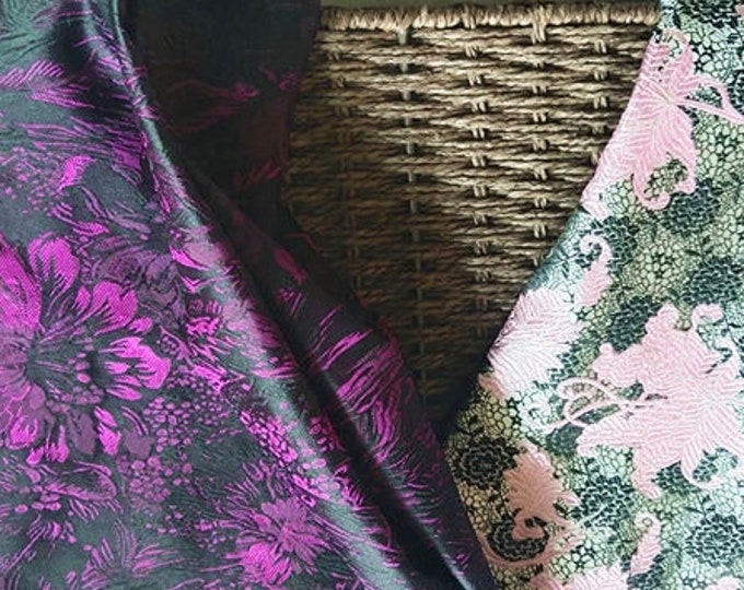 29.5" Width Silk Brocade Fabric Hibiscus Flowers Booming Design, Wedding Fabric, 2 Colors Dolls Kids Sewing Fabric By the Meter on SALE