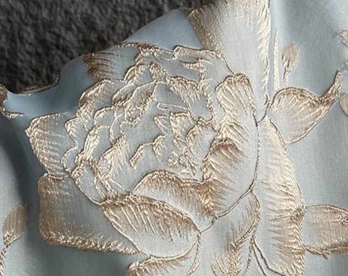 57"W Gold thread Luxury Embroidered Jacquard Fabric, 3D designer fabric, Upholstery, DIY, Decor, Costume, Curtain, Sewing/fabric, By 1 Meter