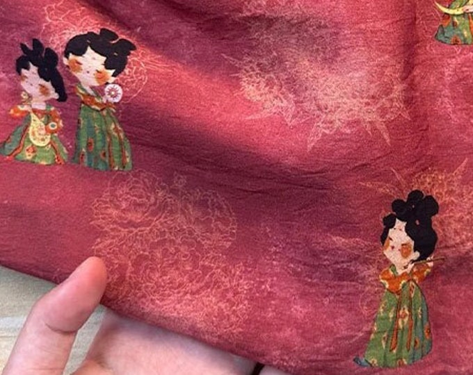 Tencel Ramie Printed Fabric, Lady of the Tang Dynasty, Sewing Fabric, Dress, Kimono, decor, Upholstery, Costume, bag, DIY, curtain, by meter