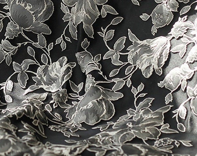 Black & White Jacquard embossed 3D fabric, flower design, 52"W, Upholstery, Decor, Costume, Curtain, bag, Sewing, DIY/Fabric by 1 meter