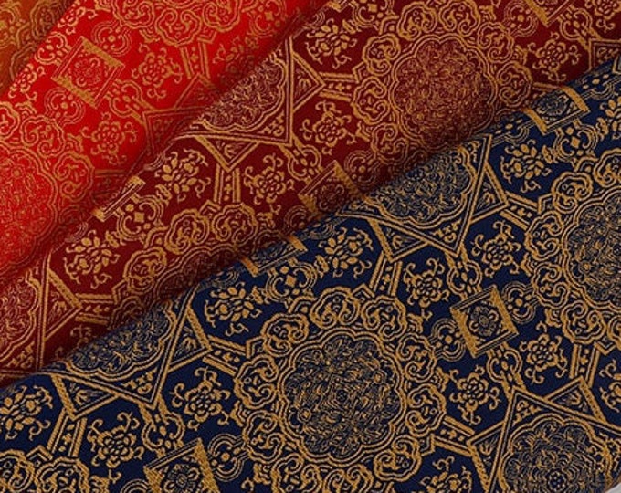 59"W Auspicious Selvedge jacquard fabric, Thangka Embroidered Fabric, Bohemia wall decoration, Quilting and Sewing Brocade Fabric, 5 colors