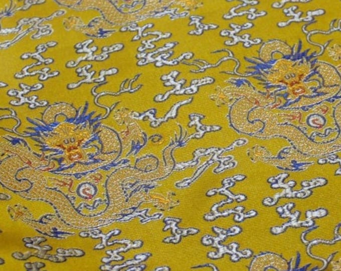 Chinese Silk brocade woven Damask, Emperor Yellow Dragon fabric, cheongsam, Upholstery, Decor, Costume, Handbag, Sewing/Fabric by the meter