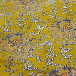 Broccato di seta cinese tessuto Damasco, Tessuto del drago giallo dell'imperatore, cheongsam, Tappezzeria, Decorazione, Costume, Borsa, Cucito / Tessuto al metro