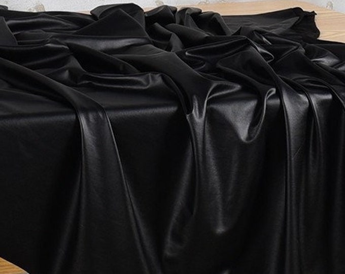 58"W 4Way Stretch Black Matte Pleather Stretch Vinyl Fabric, Polyester Spandex for Apparel & Crafts, Upholstery, Decor, Costume, bag, Sewing