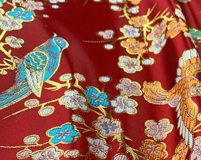 Classical golden bird peony jacquard brocade 59" W, cheongsam, Dolls, Kids, Qipao, Sewing, Upholstery, Decor, Costume/Fabric by the meter