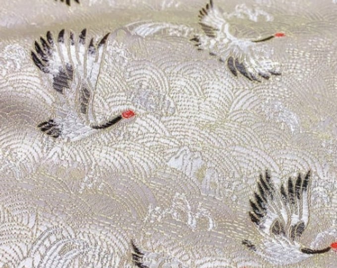 29.5"and 59"W Birds Fabric, Crane pattern Jacquard Satin Fabric, Brocade Fabrics By The Meters, Home Decor Fabrics, 8 Color On Sale
