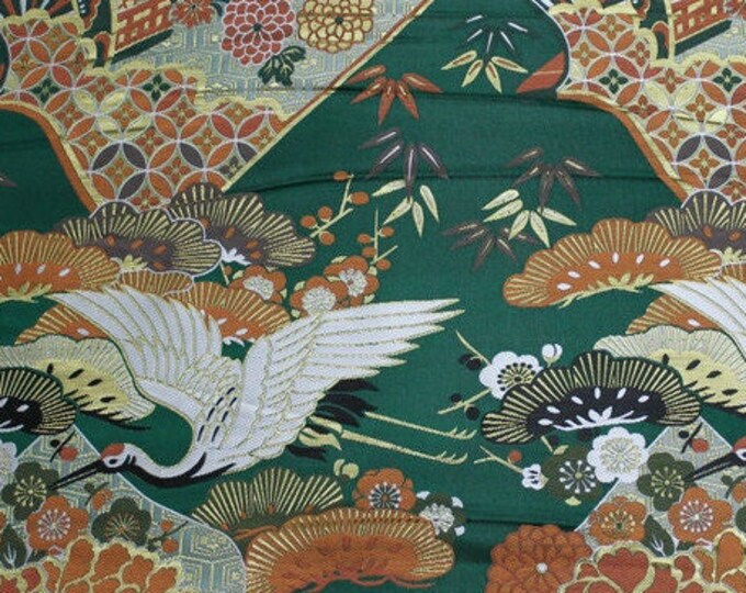 29.5"W Birds Fabric, Japanese Crane Jacquard Satin Fabric, Upholstery, Sewing, Decor, Costume/Fabric by the meter, vivid color On Sale